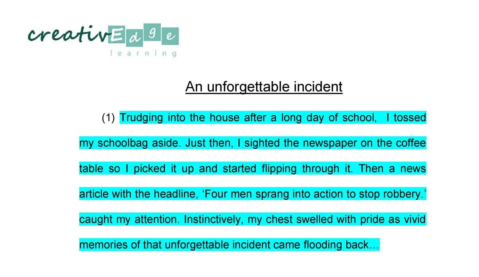 Primary 5 composition topic-An unforgettable incident | Creativedge