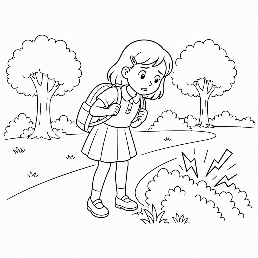 Step 4: Marie walking towards the bushes