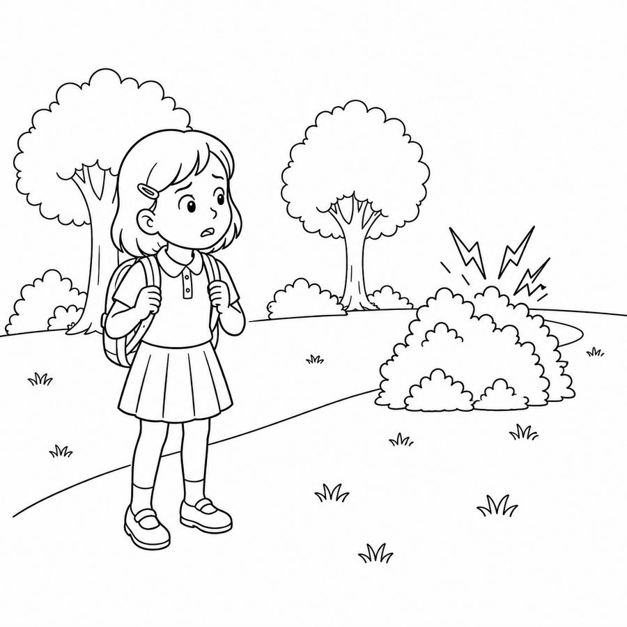 Step 3: Marie noticing that the noise comes from the bushes