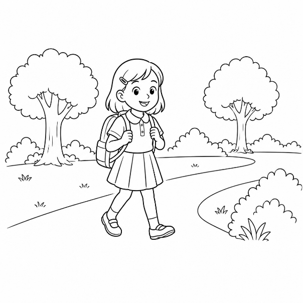 A Primary 1 girl walking in a park